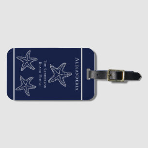 Etiqueta De Bagagem Personalizado Náutico Branco Azul Marinho Estrela-