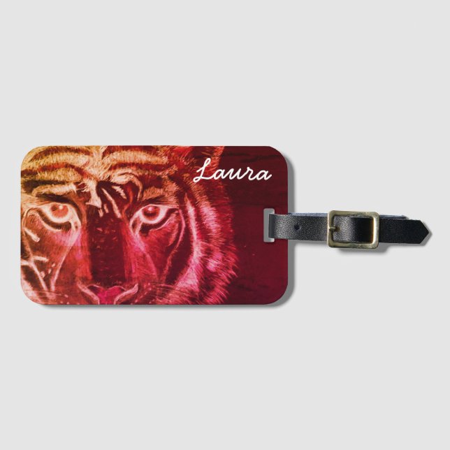 Etiqueta De Bagagem Personalizado pelo nome Tiger Design (Frente Horizontal)