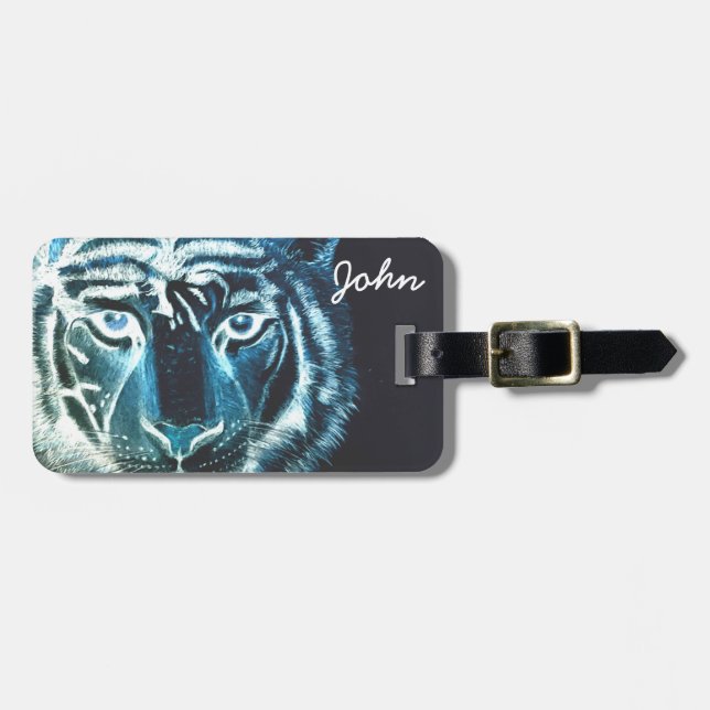 Etiqueta De Bagagem Personalizado pelo nome Tiger Design (Frente Horizontal)