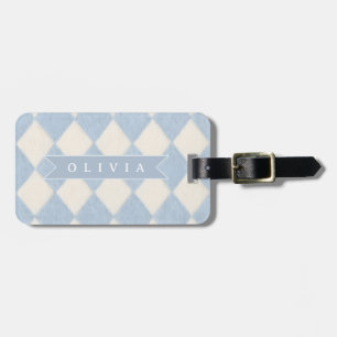 Etiqueta De Bagagem Personalizado Préppy Azul Suave Fofinho Argyle Nom