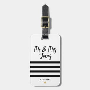 Etiqueta De Bagagem Personalizado Sr. e Sra. Script Wedding Newlywing