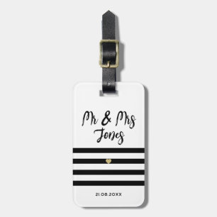 Etiqueta De Bagagem Personalizado Sr. e Sra. Script Wedding Newlywing