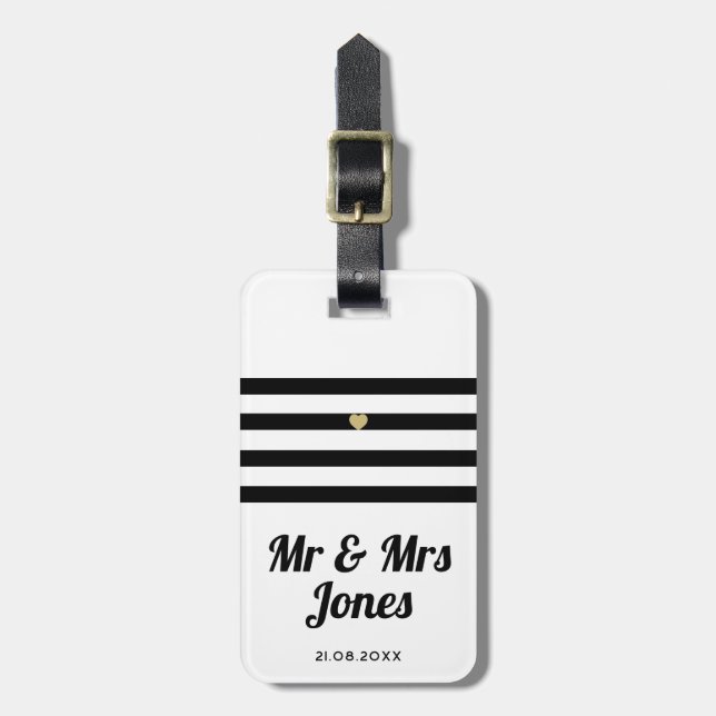 Etiqueta De Bagagem Personalizado Sr. e Sra. White Wedding Newlywing (Frente Vertical)