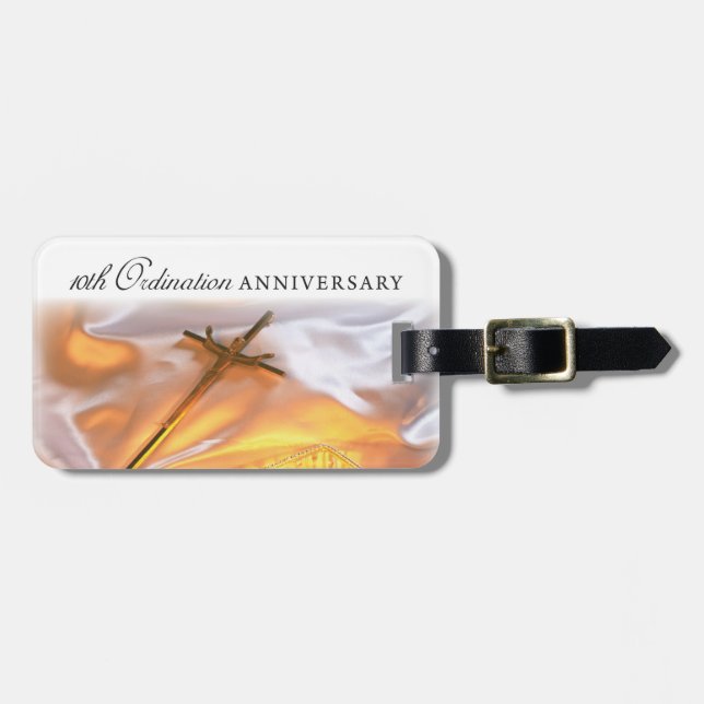 Etiqueta De Bagagem Personalizar, 10º Aniversário da Ordenação, Cross (Frente Horizontal)