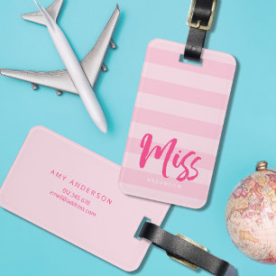 Etiqueta De Bagagem Personalizar com o nome Miss Pink Strips