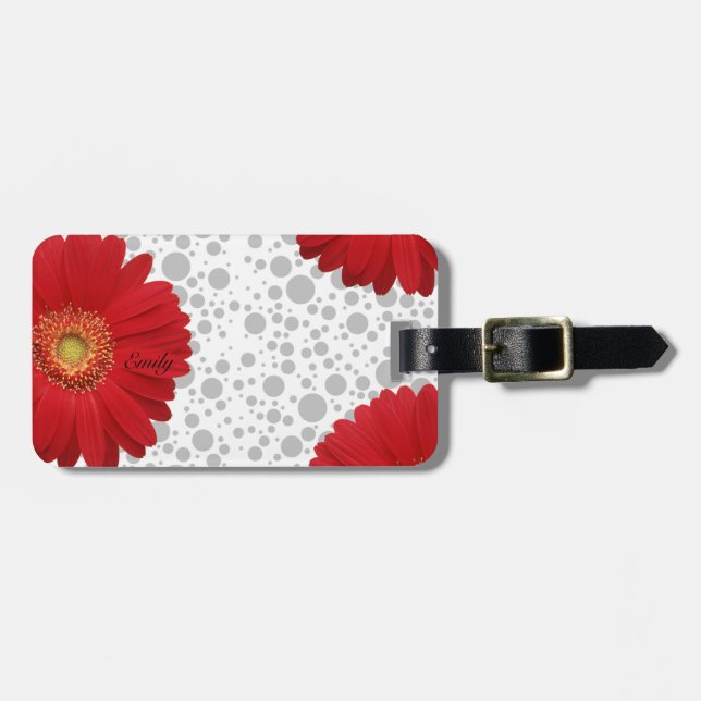 Etiqueta De Bagagem Personalizar margarida vermelha Bolinhas (Frente Horizontal)