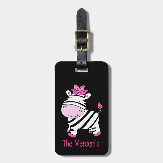 Etiqueta de Bagagem Personalizável de Zebra Rosa-C (Frente Vertical)