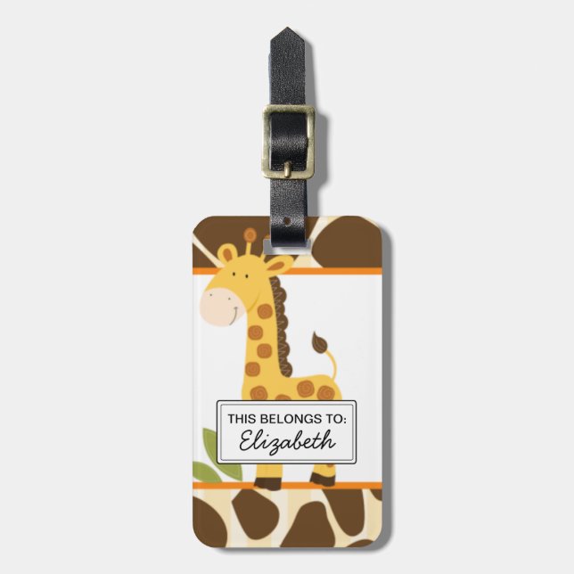Etiqueta de Bagagem Personalizável Girafa Fofa (Frente Vertical)