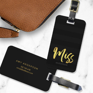 Etiqueta De Bagagem Personalize com o nome Faux Dourado Miss Black Str
