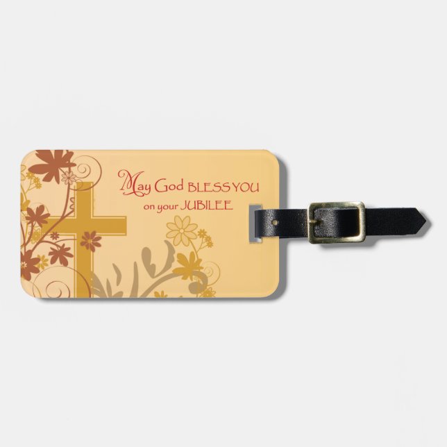 Etiqueta De Bagagem Personalize, Jubileu Aniversário, Nun Cross, Swirl (Frente Horizontal)