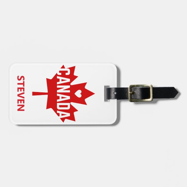 Etiqueta De Bagagem Personalize Love Canada flag Heart Leaf (Frente Horizontal)