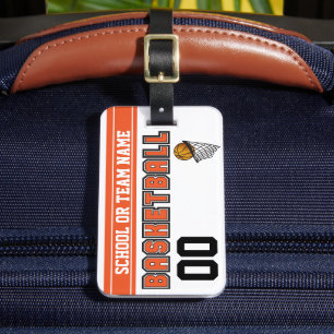 Etiqueta De Bagagem Personalize o basquetebol alaranjado e preto