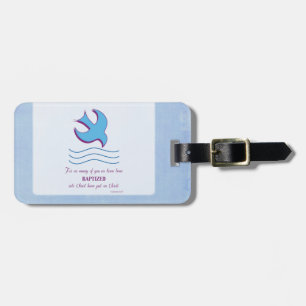 Etiqueta De Bagagem Personalize, pomba do batismo adulto em azul