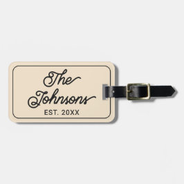 Etiqueta De Bagagem Personalized Family Name in Elegant Script Beige