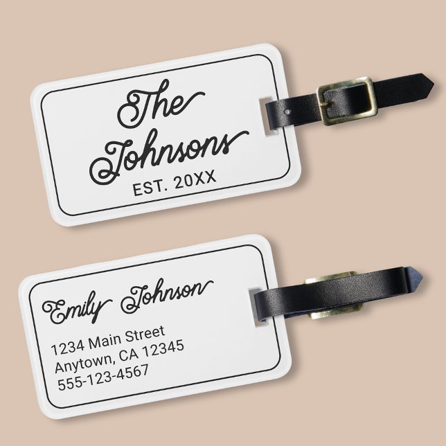 Etiqueta De Bagagem Personalized Family Name in Elegant Script White (Criador carregado)