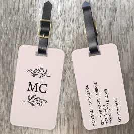 Etiqueta De Bagagem Personalized Monogram Initials Botanical Blush