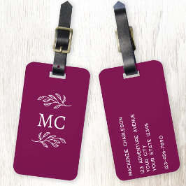 Etiqueta De Bagagem Personalized Monogram Initials Botanical Leaf