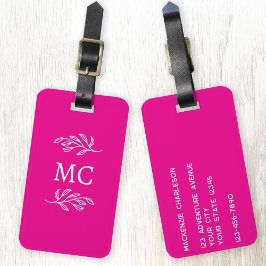 Etiqueta De Bagagem Personalized Monogram Initials Botanical Leaf Pink