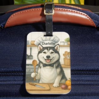 Etiqueta De Bagagem Personalized Name Funny Siberian Husky Dog Chef