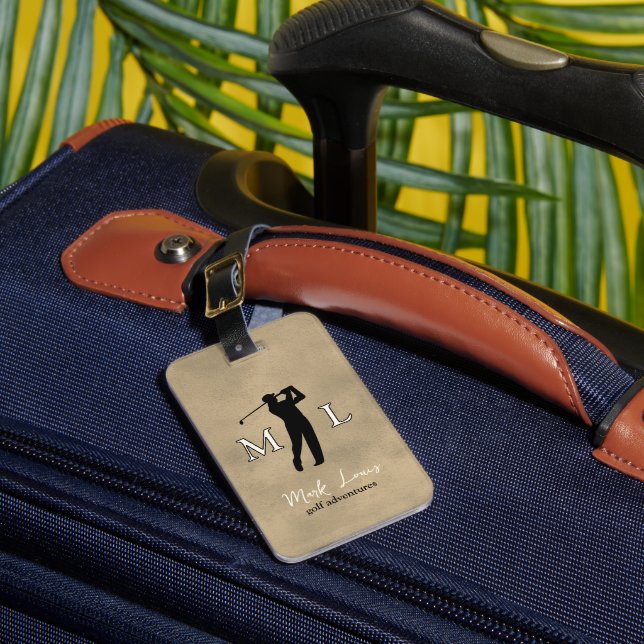 Etiqueta De Bagagem Personalized old-brown monogram golfer  (Frente Insitu 1)