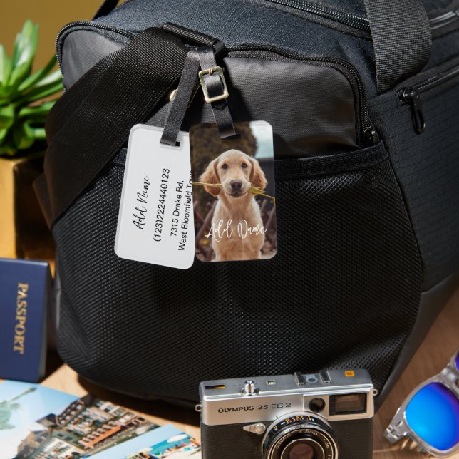 Etiqueta De Bagagem Personalized Pet Custom Photo And Text (Frente e verso)