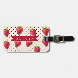 Etiqueta De Bagagem Personalized Retro Strawberry Polka Dot Vintage