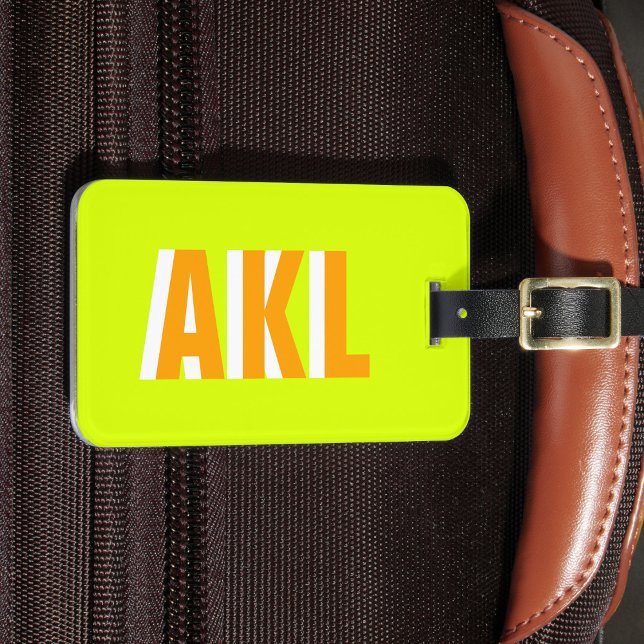 Etiqueta De Bagagem Personalized Shadow Monogram Bright Green Orange (Criador carregado)