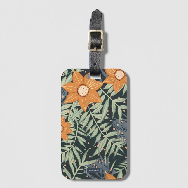 Etiqueta De Bagagem Personalized Tropical Floral Leaves  (Frente Vertical)