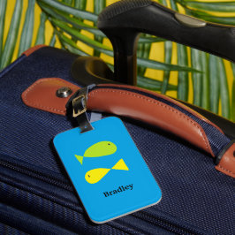 Etiqueta De Bagagem Pescadas verdes e amarelas em azul