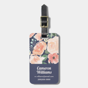 Etiqueta De Bagagem Pêssego de florescência do prazer & rosas &