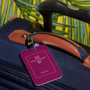 Etiqueta De Bagagem Pêssego simples/Monograma pálido e roxo no vinho