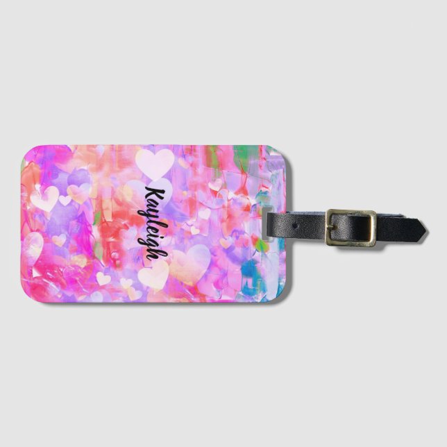 Etiqueta de Bagagem Pessoal Corada a Rosa (Frente Horizontal)