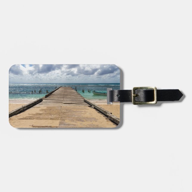 Etiqueta De Bagagem Pier no oceano Saona República Domenicana (Frente Horizontal)