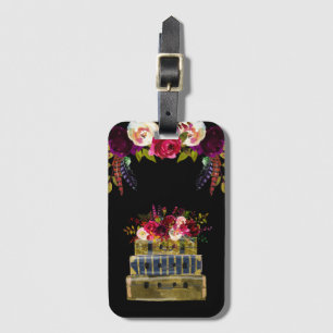 Etiqueta De Bagagem Pilha de malas Floral Borgonha