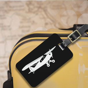 Etiqueta De Bagagem Piloto de Avião Piper Cub Aviação Preto e Branco