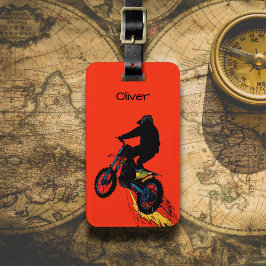 Etiqueta De Bagagem Piloto de Motocross em Salto