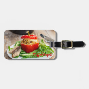 Etiqueta De Bagagem Pimentos cozidos recheados com molho de carne e qu
