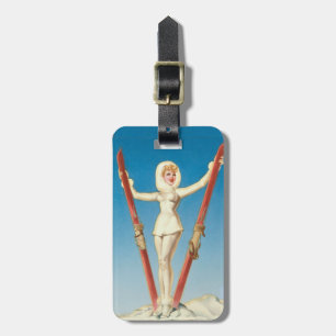 Etiqueta De Bagagem Pin do louro do esqui do art deco acima