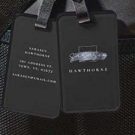Etiqueta De Bagagem Pincel Chic Traço Cinza Negra Faux Silver Monogram