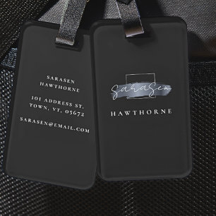 Etiqueta De Bagagem Pincel Chic Traço Cinza Negra Faux Silver Monogram