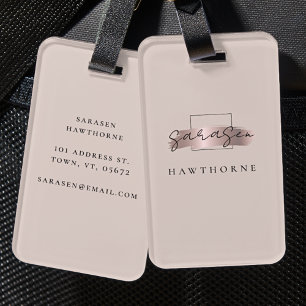 Etiqueta De Bagagem Pincel Chic Traço Faux Rosa Monograma Elegante Dou