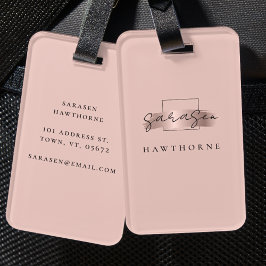 Etiqueta De Bagagem Pincel Chic Traço Faux Rosa Monograma Elegante Dou