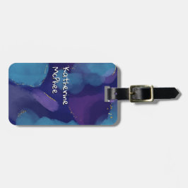 Etiqueta De Bagagem Pincel de cor da água púrpura, azul-galáxia