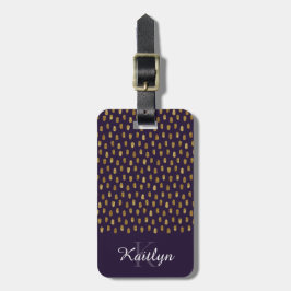 Etiqueta De Bagagem Pinceladas de Glitter Dourado em Roxo