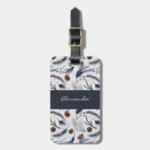 Etiqueta De Bagagem Pine Cones & Pine Agulha Watercolor Patterno