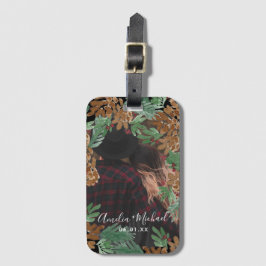 Etiqueta De Bagagem Pinecones de Aquarela de Lua de Natal