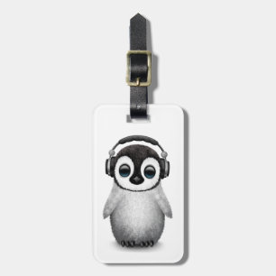 Etiqueta De Bagagem Pinguim bonito customizável DJ do bebê com fones