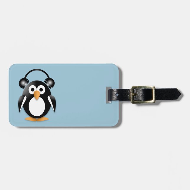 Etiqueta De Bagagem Pinguim com fones de ouvido (Frente Horizontal)