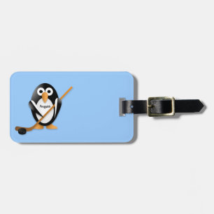 Etiqueta De Bagagem Pinguim com uma vara de hóquei