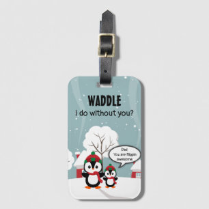Etiqueta De Bagagem Pinguim De Bebê De Cinza Bonita Na Neve De Inverno